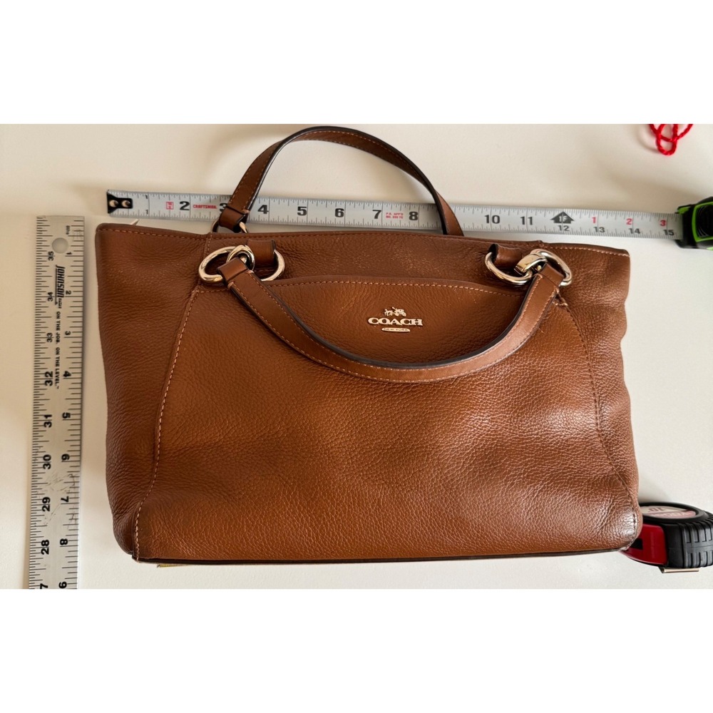 Coach Saddle Brown Pebbled Leather Satchel Tote Bag Gold Hardware Horse Carriage - Picture 8 of 12